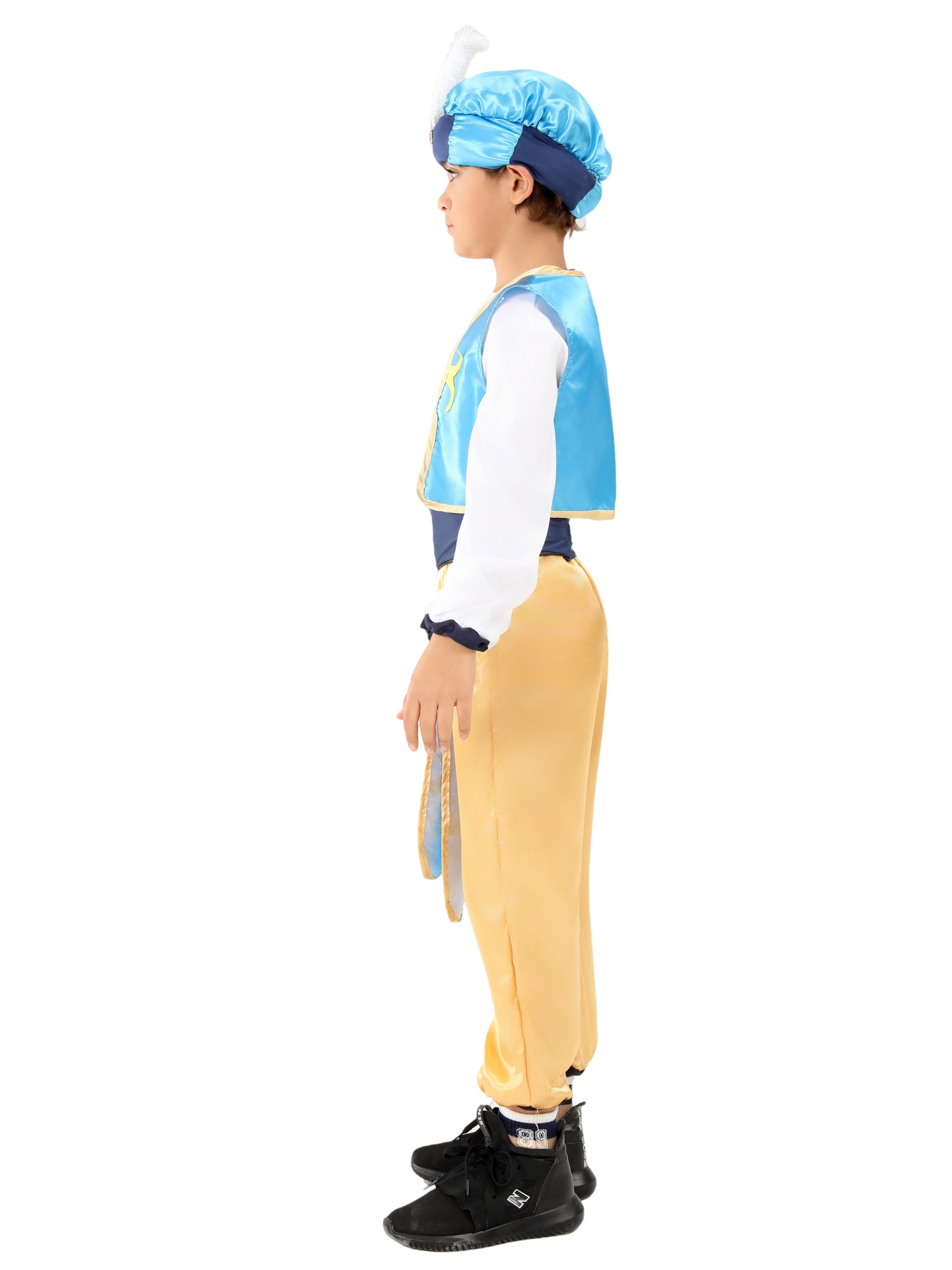 Children Arabian Prince Cosplay Costumes Cap T Shirt Waistcoat Pants and belt Halloween Outfits Dress Up6